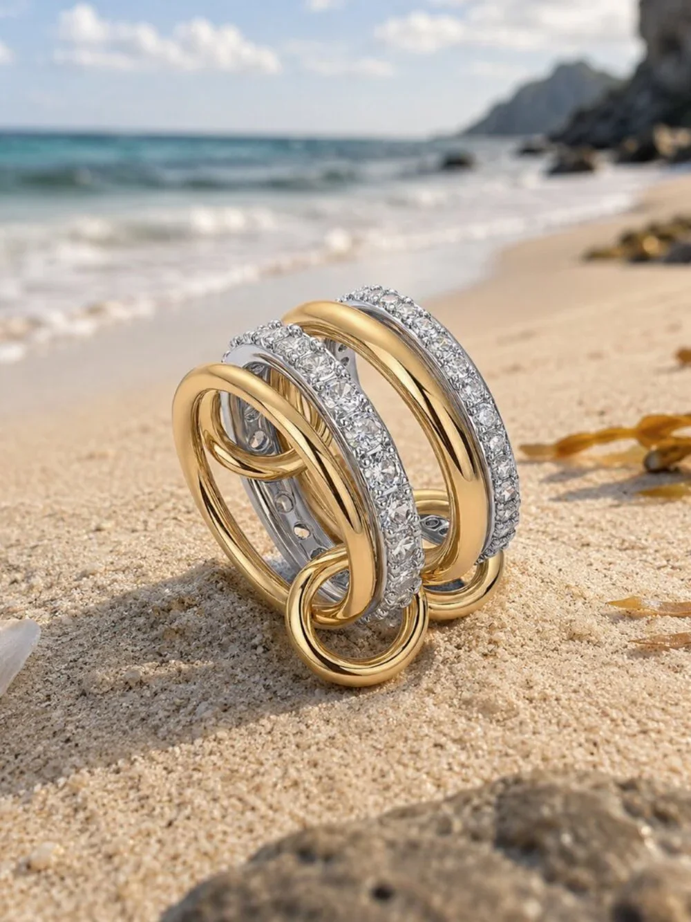 NEW 14K Gold Diamond Interlock Ring